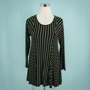 Comfy USA Size Small S Black Green Crew Scoop Neck Long Sleeve Artsy Knit Top